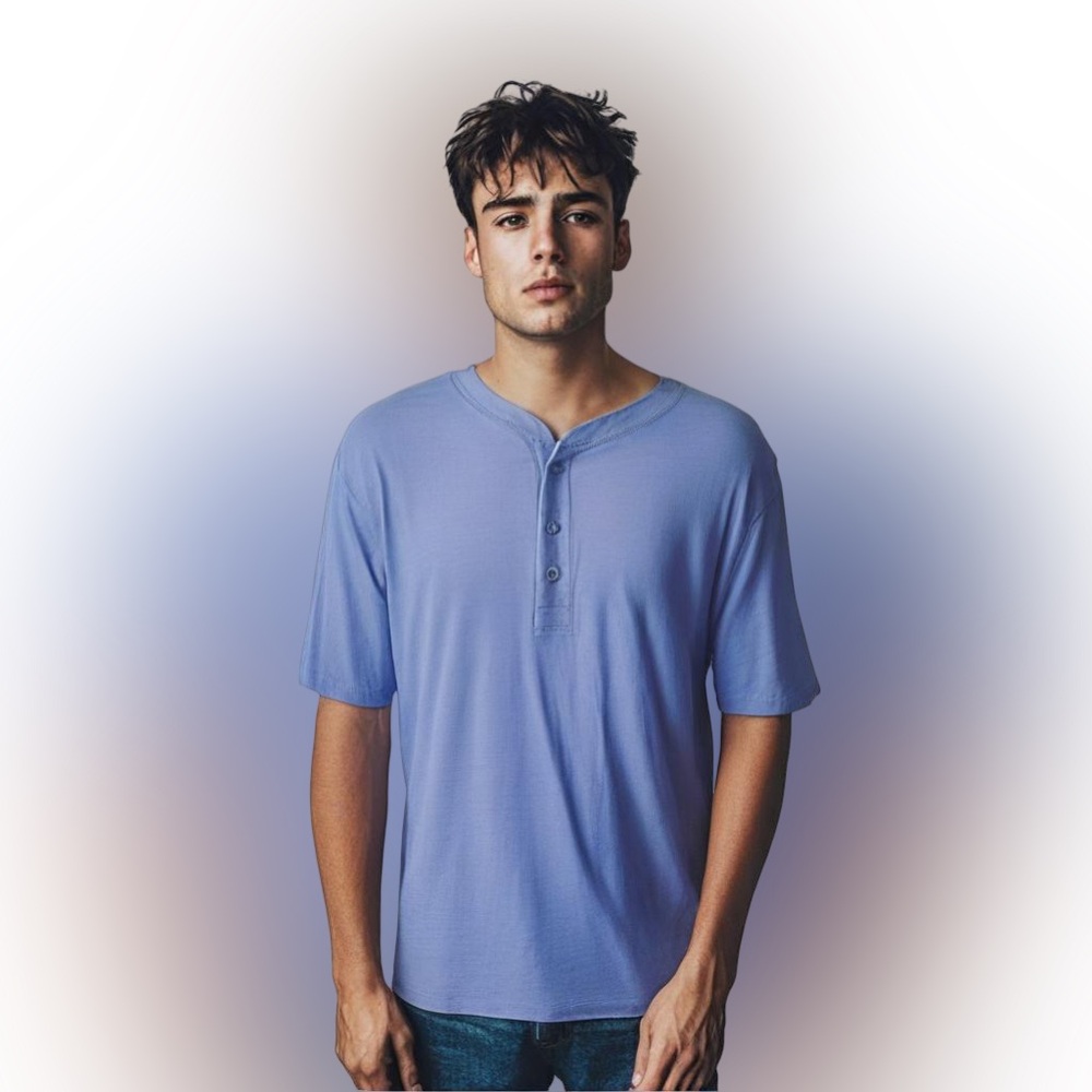 Mens Gap blue light cotton Tshirt short sleeve Henley tee size MED button front